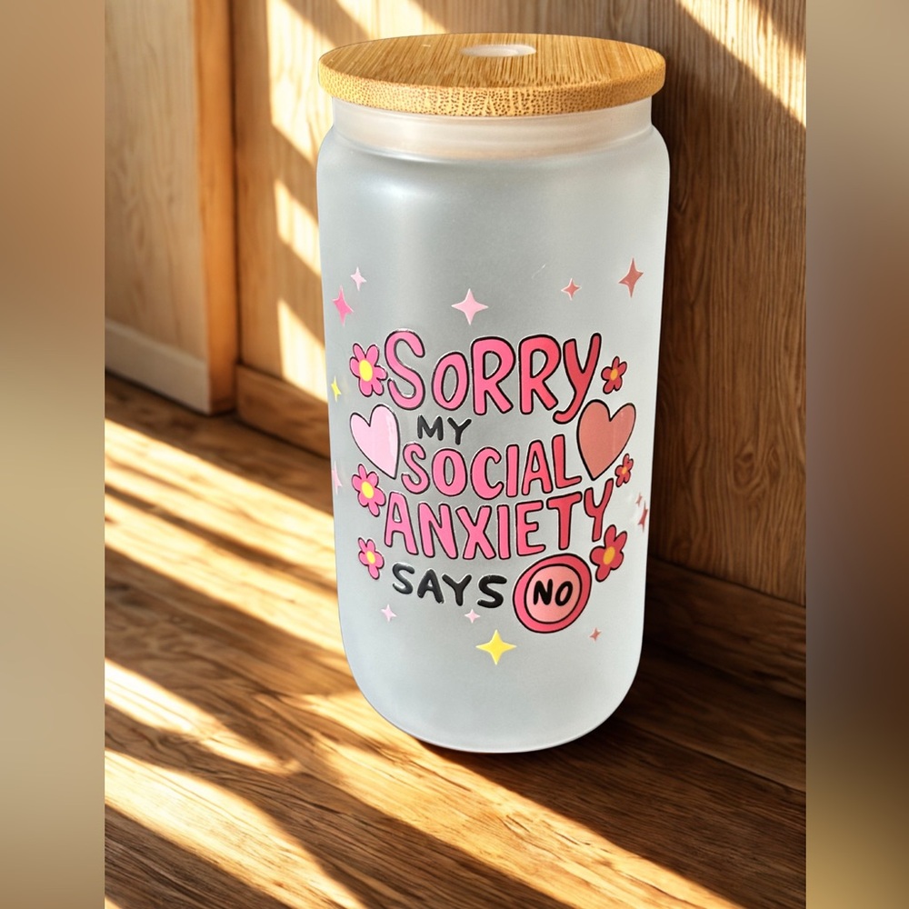 Decorative Glass Tumbler with Pink and Yellow Accents